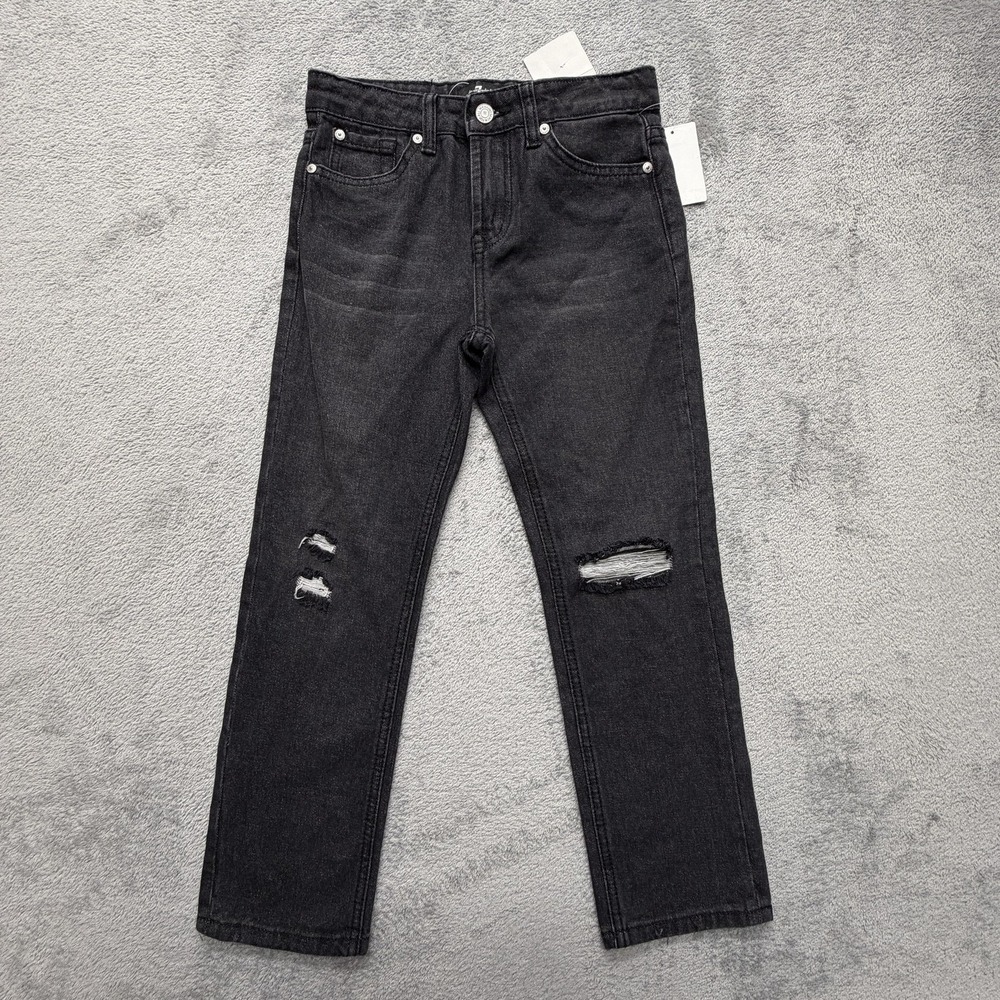 7 For All Mankind Jeans Youth 10 Black The Peggi Distressed Straight Cotton